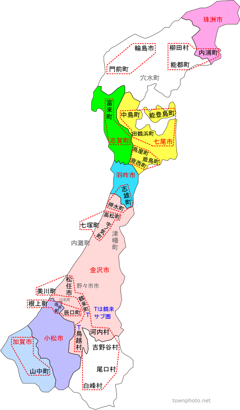 石川県の市町村合併考察 市町村合併地図 データ